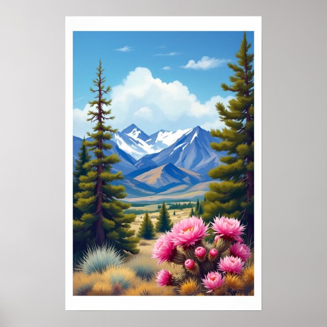 Affiche Abstract Rocky Mountains Pine Trees Cactus (Devant)