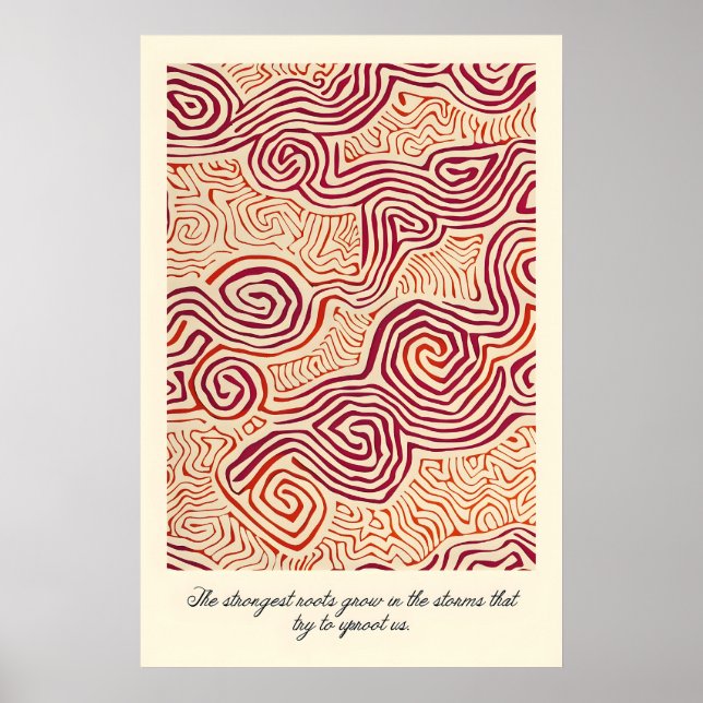 Affiche Abstract Root Pattern Print Earthy Red Beige Swirl (Devant)