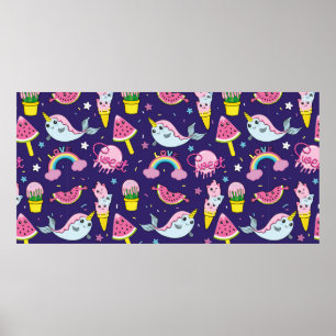 Affiche Abstract seamless ice cream pattern. Creative vint