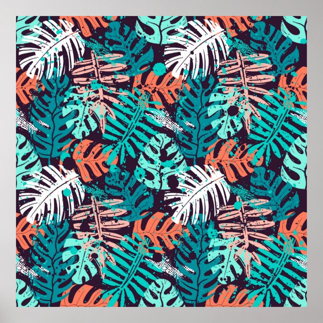 Affiche Abstract seamless tropical leaves pattern. Creativ (Devant)