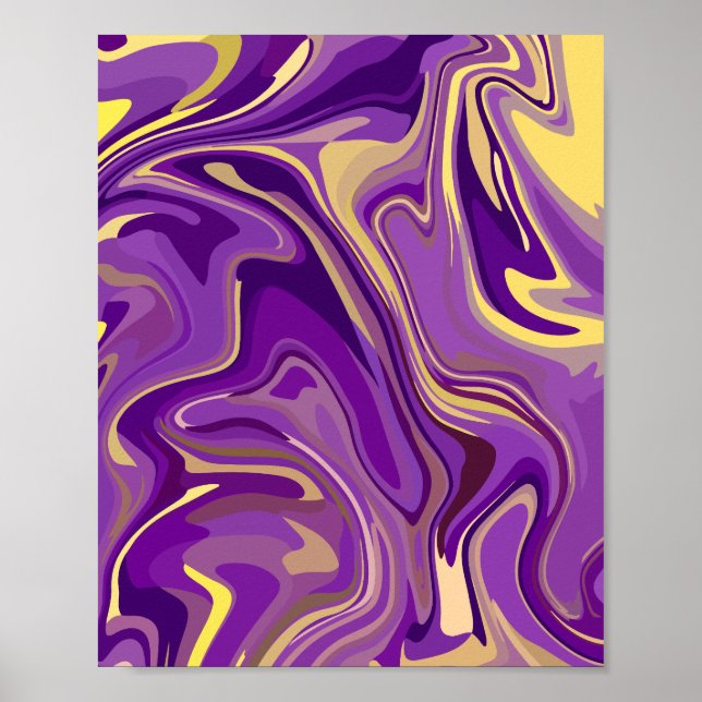 Affiche Abstract Swirling Marble Design in Purple & Yellow (Devant)