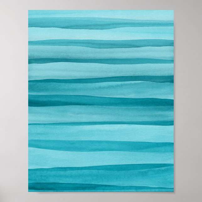 Affiche Abstract Teal Blue Watercolor Lines (Devant)