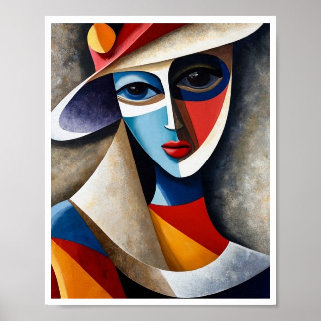 Affiche Abstract vibrant colors cubic women face art  (Devant)