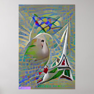 Affiche Abstraction - deux oiseaux volant au-dessus d'une