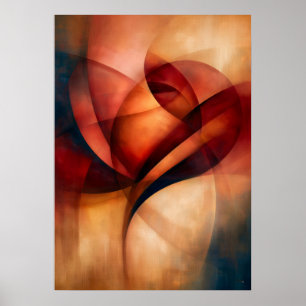 Affiche Abstraction Florale Cubiste de Rose Rouge Bara