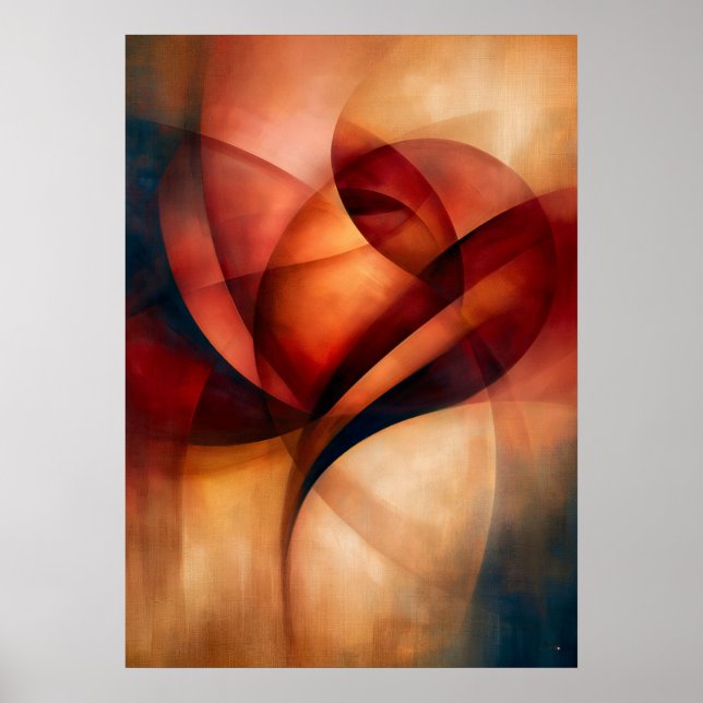 Affiche Abstraction Florale Cubiste de Rose Rouge Bara (Devant)