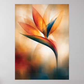 Affiche Abstraction Florale Cubiste Oiseau de Paradis