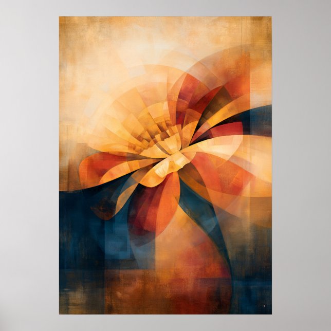 Affiche Abstraction Florale Cubiste Souci Doré (Devant)