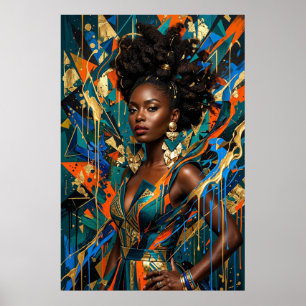 Affiche Abstraction Géométrique Afrofuturisme Mode Noire Q