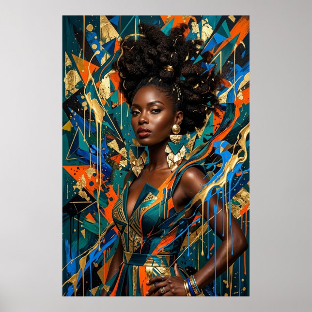 Affiche Abstraction Géométrique Afrofuturisme Mode Noire Q (Devant)