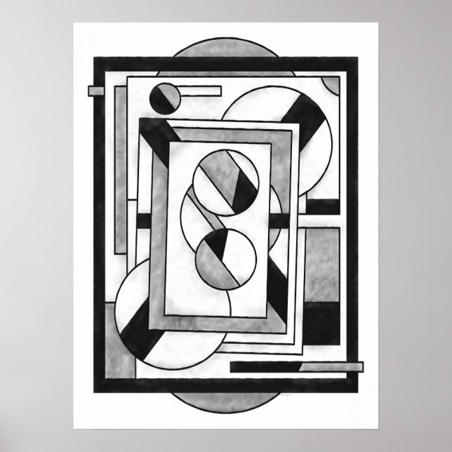 Affiche Abstraction Géométrique Moderne Monochrome (Devant)