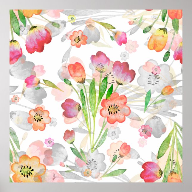 Affiche abstraction motif sans couture composition florale (Devant)