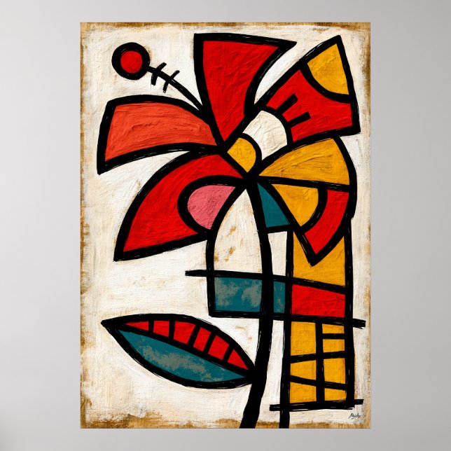 Affiche Abstraction Tribale d'Hibiscus (Devant)