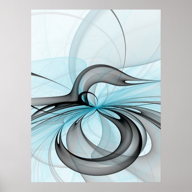 Affiche Abstrait Anthracite Gris Bleu Moderne Fractage Art (Devant)