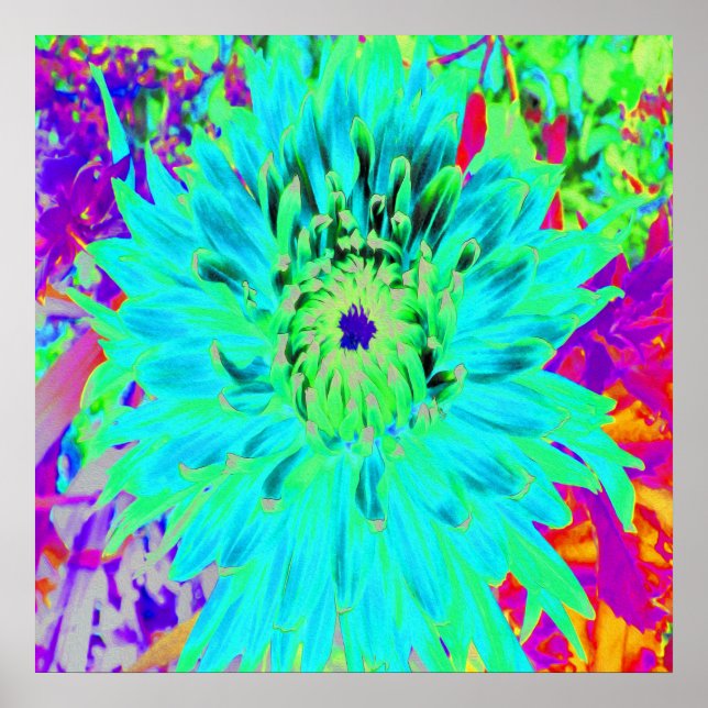 Affiche Abstrait Aqua Décoratif Fleur Dahlia (Devant)