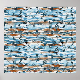 Affiche Abstrait aquarelle musique note motif.