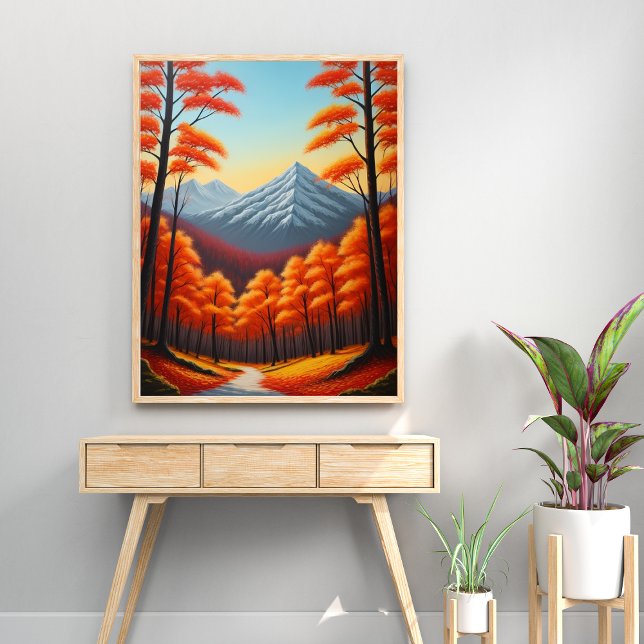 Affiche Abstrait arbre d'automne forêt paysage peinture à  (exquisite beauty of nature abstract autumn tree forest landscape oil paintings wall poster)