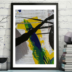 Affiche Abstrait Art noir Jaune bleu gris peinture