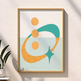 Affiche Abstrait Atomique du Milieu du Siècle Aqua, Orange
