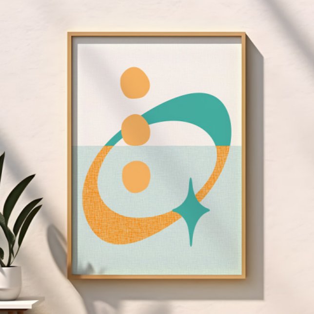 Affiche Abstrait Atomique du Milieu du Siècle Aqua, Orange (Créateur téléchargé)