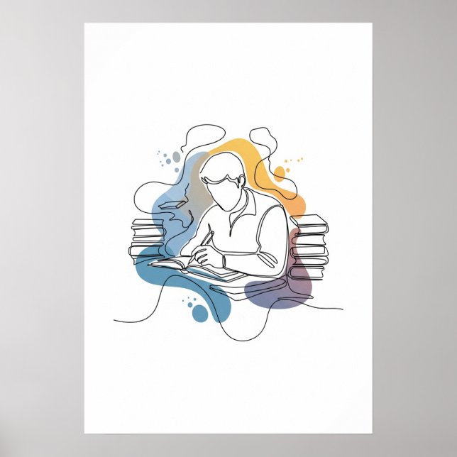 Affiche Abstrait auteur une ligne art continu (Devant)