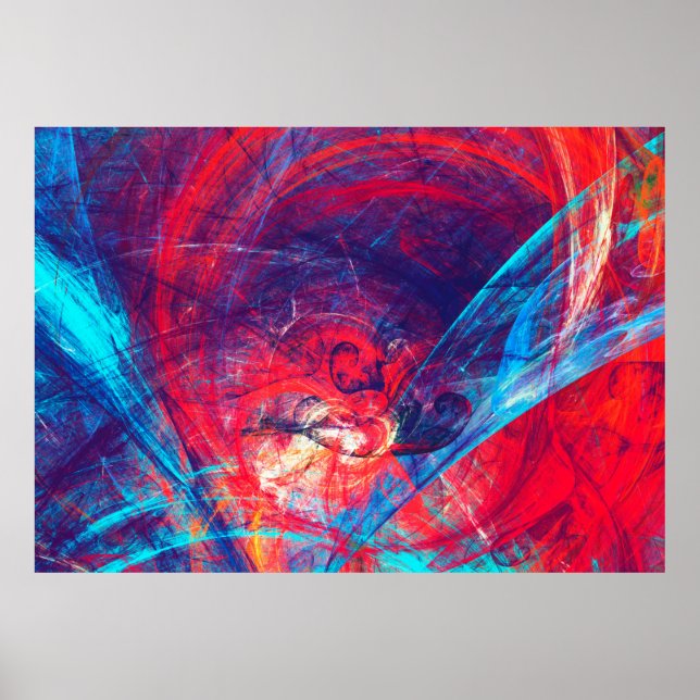 Affiche Abstrait beau rouge et bleu clair dossier couleur (Devant)