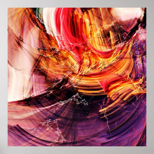 Affiche Abstrait beau violet, rouge et jaune brillant c (Devant)