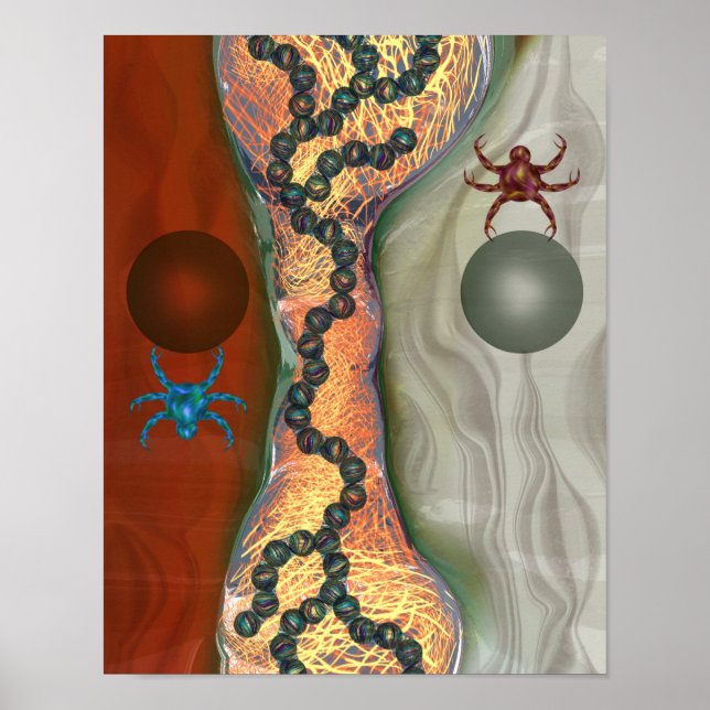 Affiche Abstrait biologique de science-fiction avec des or (Devant)