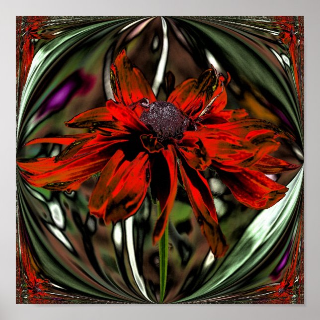 Affiche Abstrait Black Eyed Susan Flower Art (Devant)