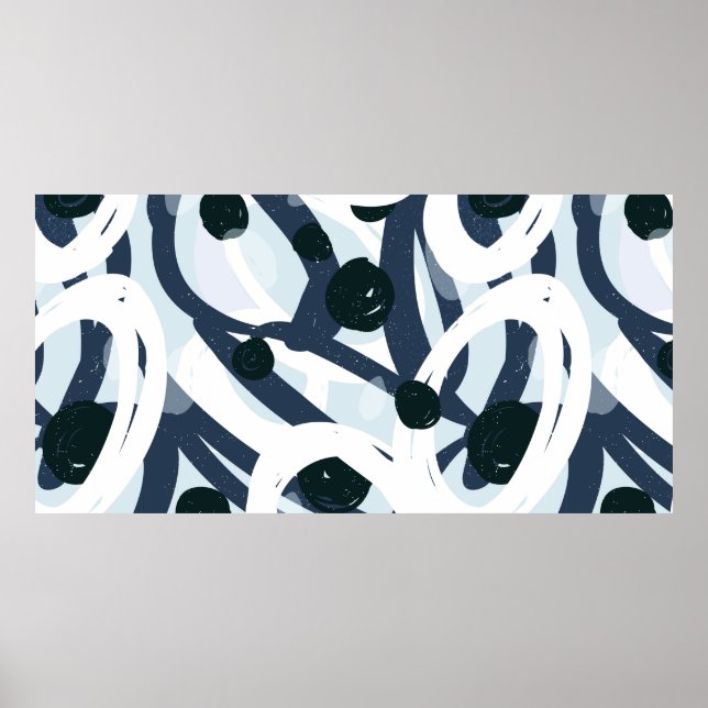 Affiche Abstrait bleu et marine brushstrokies peinture ill (Devant)