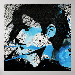 Affiche Abstrait Blue Black White Girl Aquarelle Art