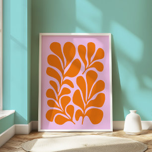 Affiche Abstrait Botanique Moderne Rose Orange Du Milieu D