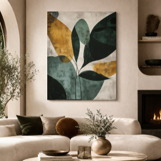 Affiche Abstrait Botanique Vert Moutarde Texturé Minimalis