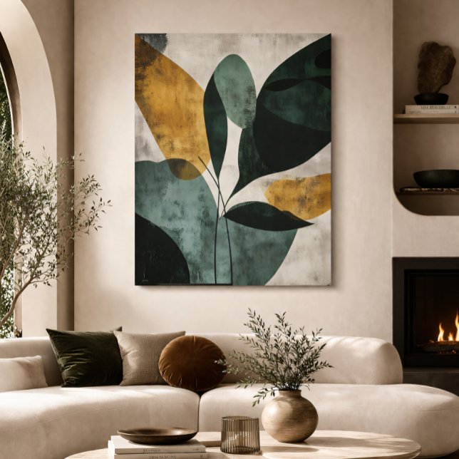 Affiche Abstrait Botanique Vert Moutarde Texturé Minimalis (Créateur téléchargé)