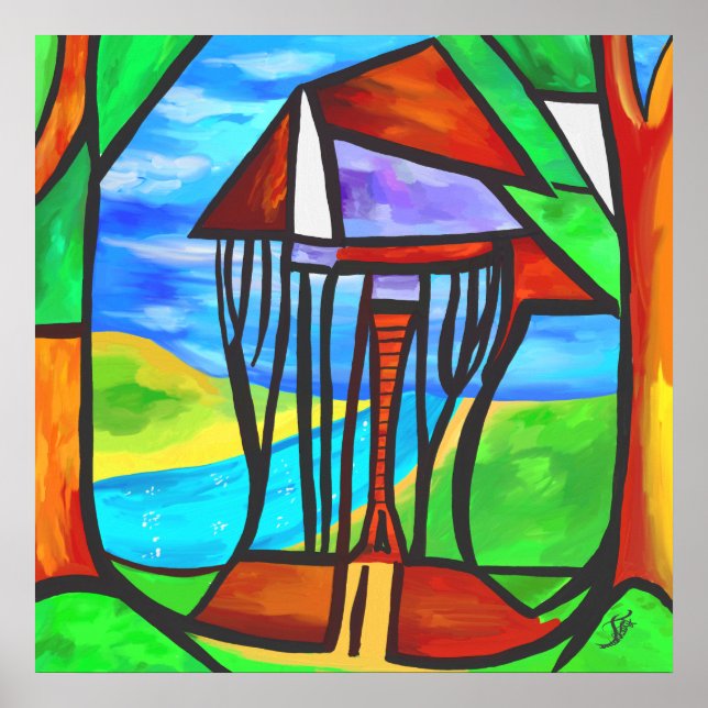 Affiche Abstrait - Cabane dans la forêt (Devant)