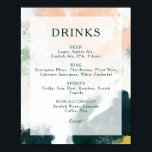 Affiche Abstrait coloré Boissons Menu Signer<br><div class="desc">Ce panneau coloré de menu de boissons abstraites est parfait pour votre mariage boho moderne unique. Peint à la main avec des marques texturées de vert émeraude foncé, de pêche et de moutarde, le tout recouvert d'un carré transparent minimaliste, il est sûr de donner à votre occasion une sensation bohème...</div>