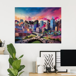 Affiche Abstrait coloré Denver Colorado Skyline Art