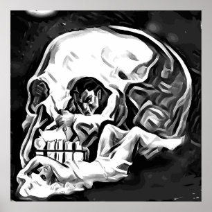 Affiche abstrait crâne homme femme illusion art