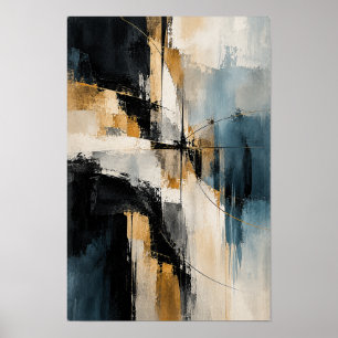 Affiche Abstrait de passage en or bleu de minuit sur toile