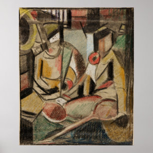 Affiche Abstrait--Deux femmes avec des raquettes de tennis