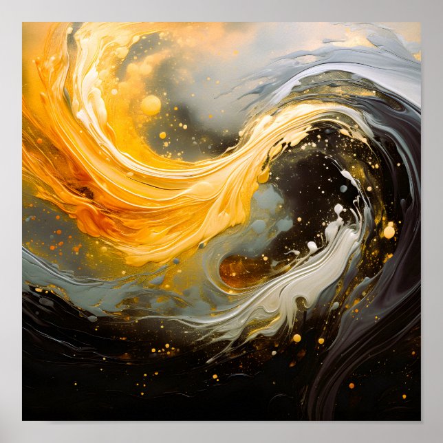 Affiche Abstrait Doré Marbre Moderne Vagues (Devant)