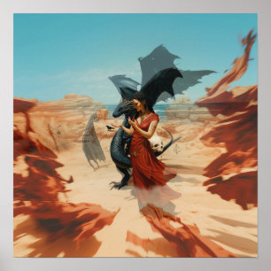 Affiche Abstrait Dragon Crâne Witchy AI Art Matte Valeur