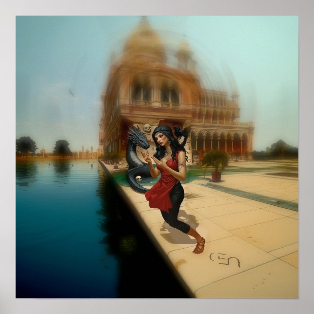 Affiche Abstrait Dragon Crâne Witchy AI Art Matte Valeur (Devant)