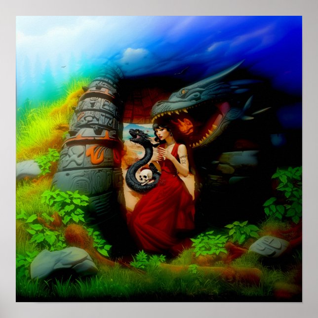 Affiche Abstrait Dragon Crâne Witchy AI Art Matte Valeur (Devant)