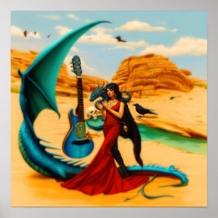 Affiche Abstrait Dragon Crâne Witchy AI Art Matte Valeur