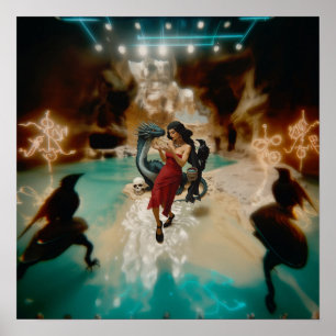 Affiche Abstrait Dragon Crâne Witchy AI Art Matte Valeur