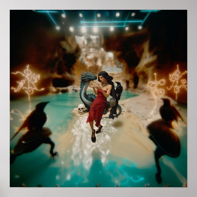 Affiche Abstrait Dragon Crâne Witchy AI Art Matte Valeur (Devant)