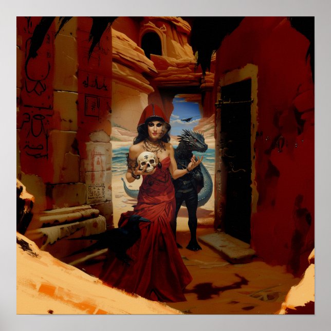 Affiche Abstrait Dragon Crâne Witchy AI Art Matte Valeur (Devant)