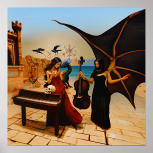 Affiche Abstrait Dragon Crâne Witchy AI Art Matte Valeur