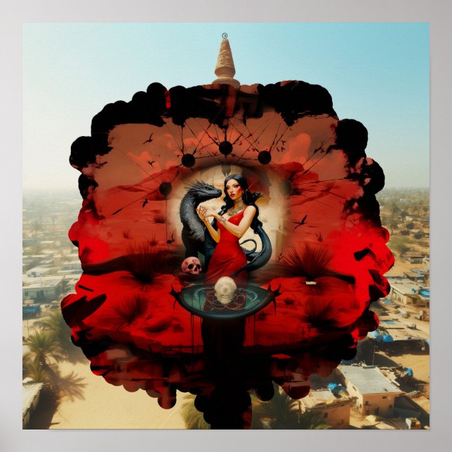 Affiche Abstrait Dragon Crâne Witchy AI Art Matte Valeur (Devant)